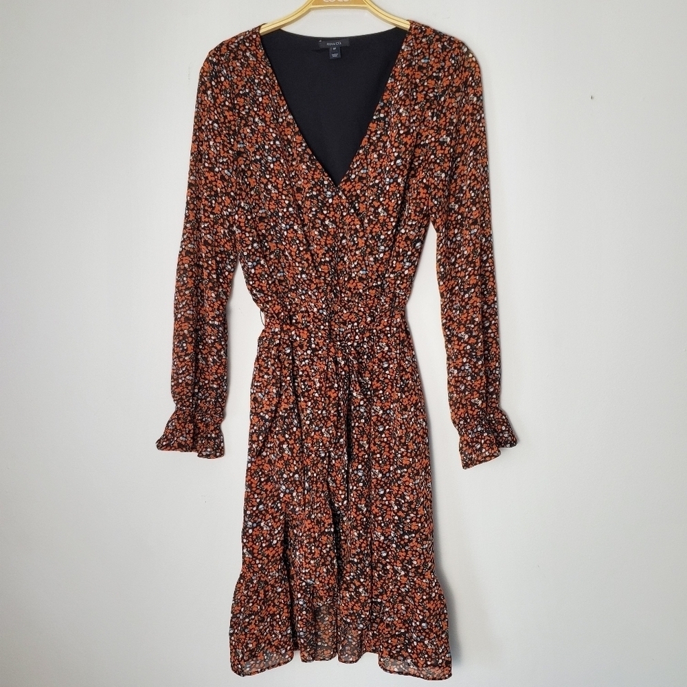 RW&Co Long Sleeve Printed Chiffon High-Low Dress - Picture 7 of 12
